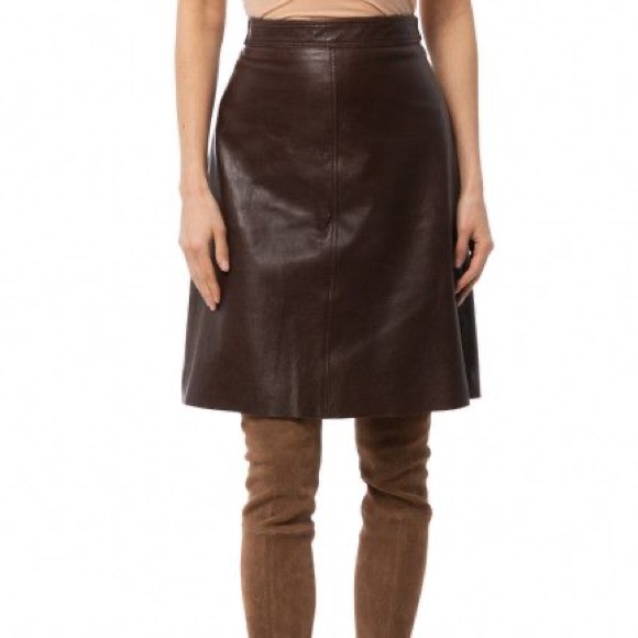 Vintage Dresses & Skirts - Vintage brown leather pleated pencil skirt size 6